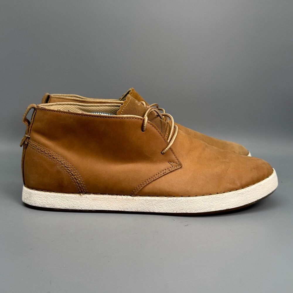 OluKai Kupono Men's 11.5 Brown White Leather Lace-Up Outdoor Chukka Boots